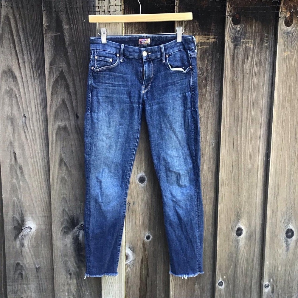 Mother Denim Looker Ankle Fray Jeans Womens 27 Blue Stretch Skinny (29x27)